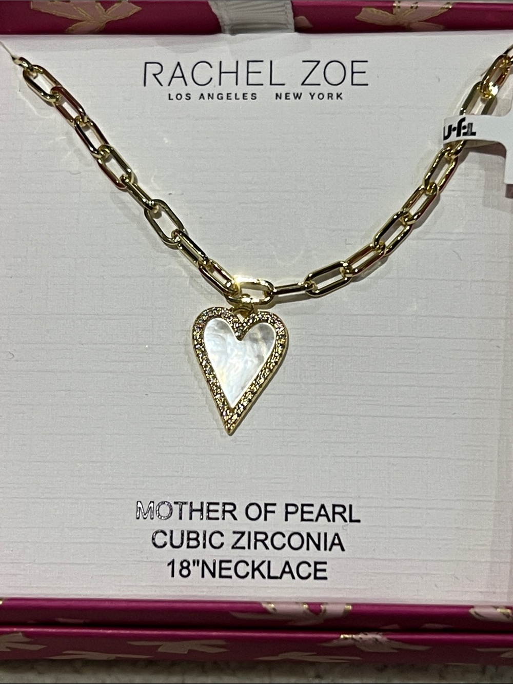 Rachel Zoe Goldtone Chain Necklace with Mother-of-Pearl Pave lined Heart Pendant